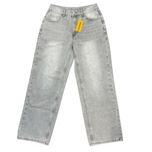Light‎ Gray Wash Wide Leg Jeans Sz Medium Faded Relaxed Trendy Casual Retro NEW